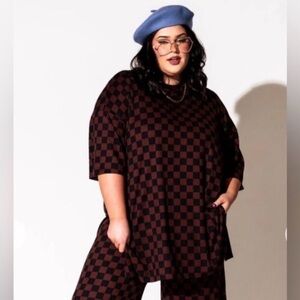 Dressed In Lala Lex Ribbed Mocha and Black Checkerboard Playsuit